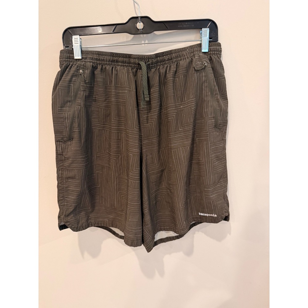 Patagonia Nine Trails Shorts Brown‎ Print Elastic Waist Mens Medium